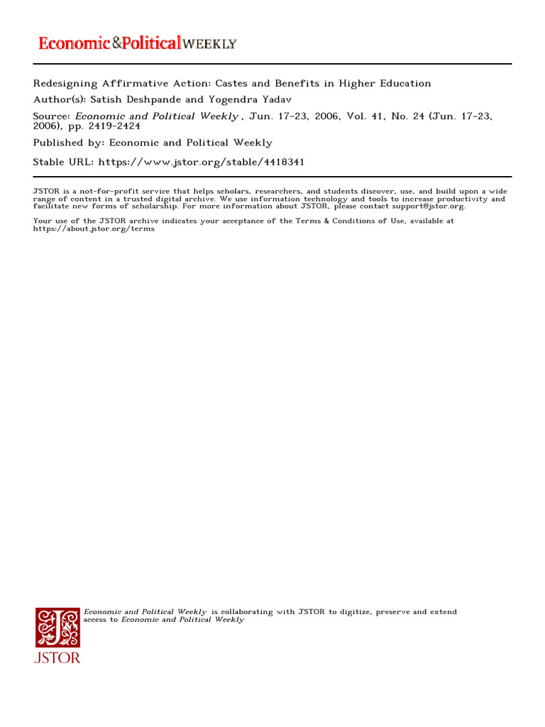 Redesigning Affirmative Action in India | PDF | Affirmative Action | Caste