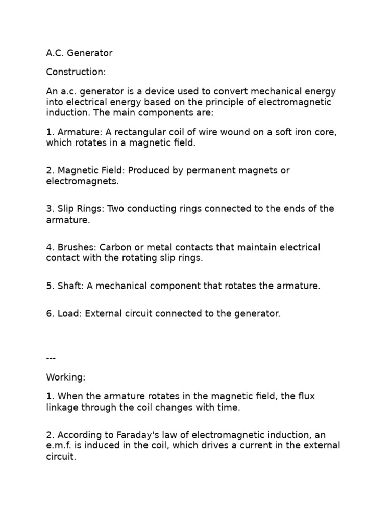 A.C. Generator: Working & Components | PDF