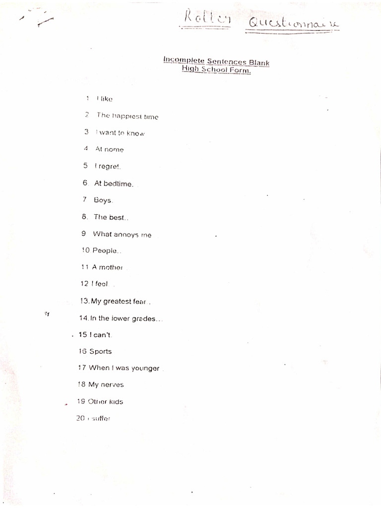 Rotter Questionnaire | PDF