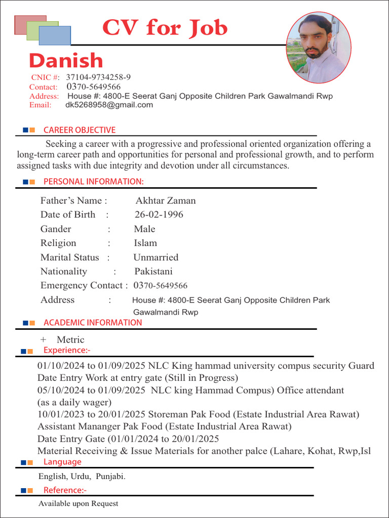 Danish's Job Application CV | PDF