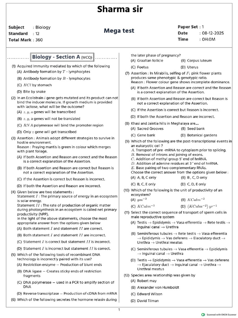 Mega Test 12 Class | PDF
