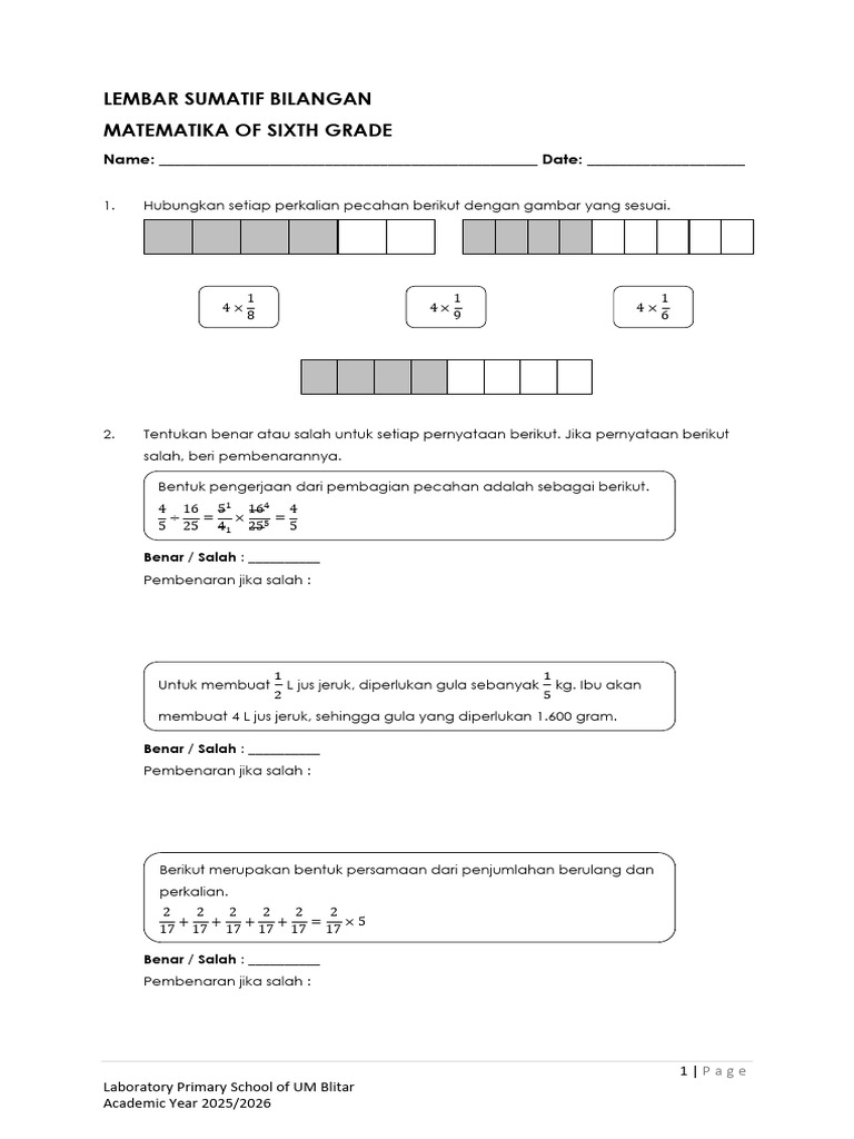 Latihan Matematika Kelas 6: Pecahan dan Desimal | PDF