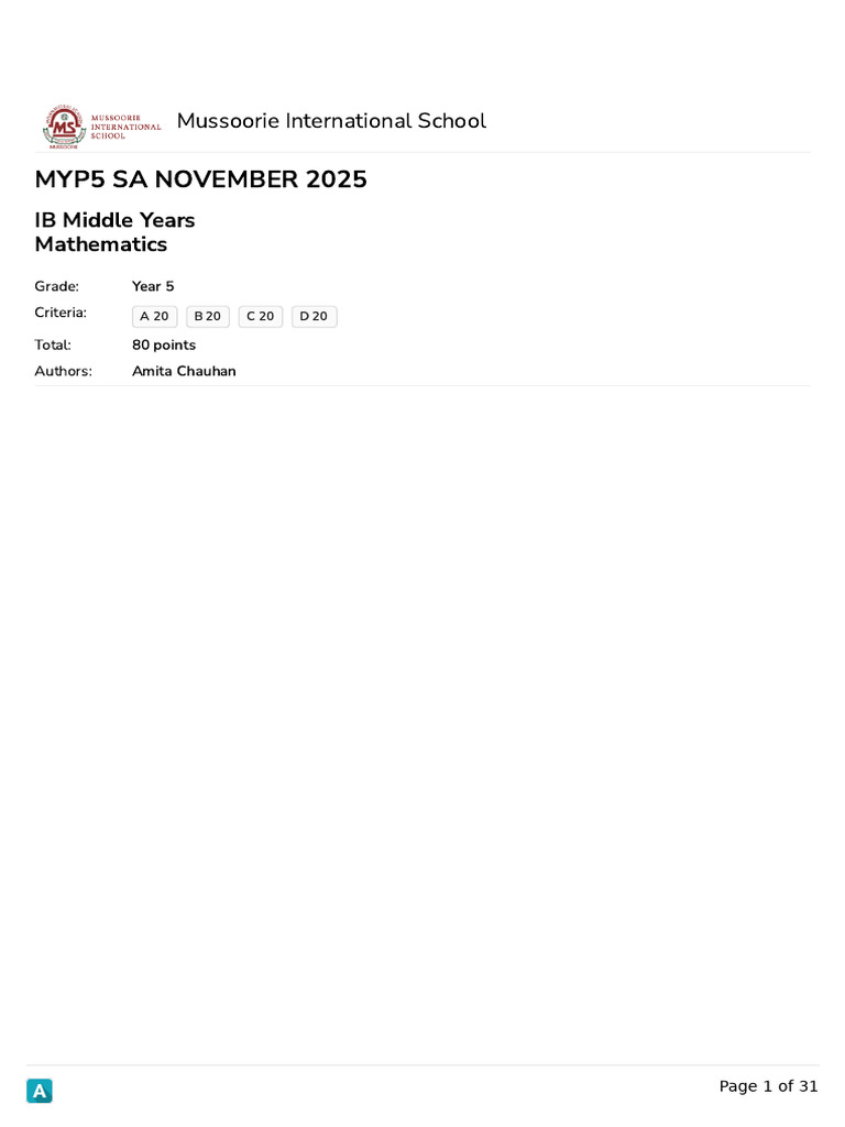 MYP5 Math Assessment November 2025 | PDF | Circle | Equations