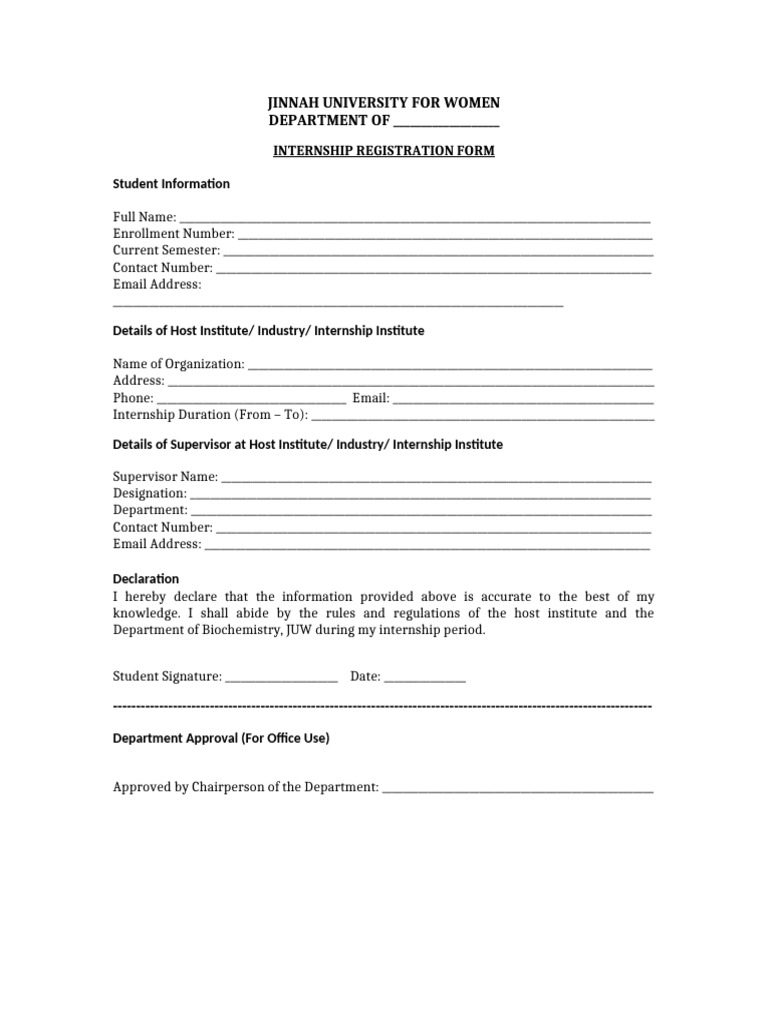 Internship Registration Form BS Faculty of Science | PDF