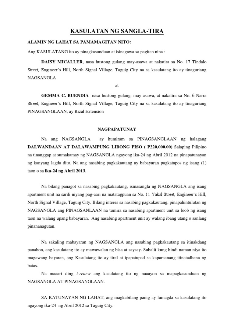 Halimbawa Ng Kasunduan Legal : kasunduan sa pagbili ng lupa sample