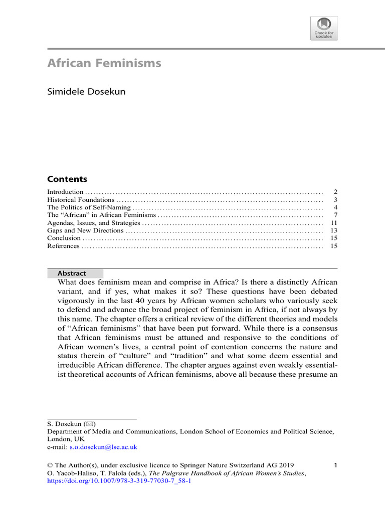 Understanding African Feminisms | PDF | Feminism | Gender Studies
