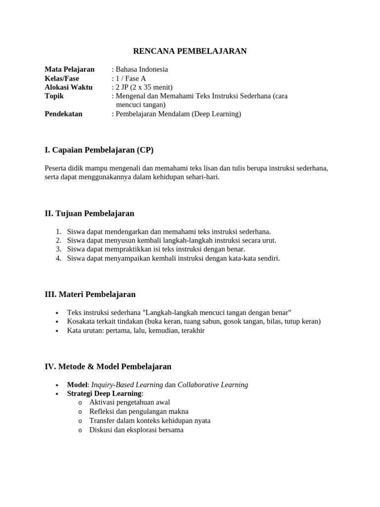 Rencana Pembelajaran Teks Instruksi Sederhana | PDF