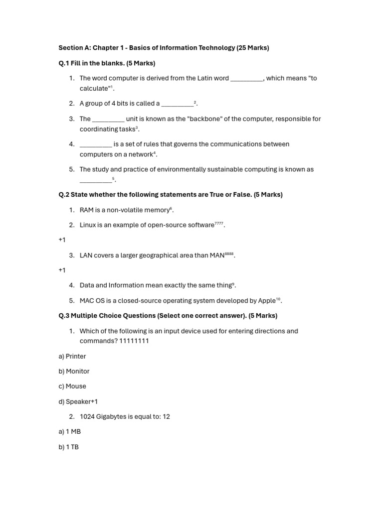 IT Basics and DBMS Overview Quiz | PDF | Computer Network | Computing