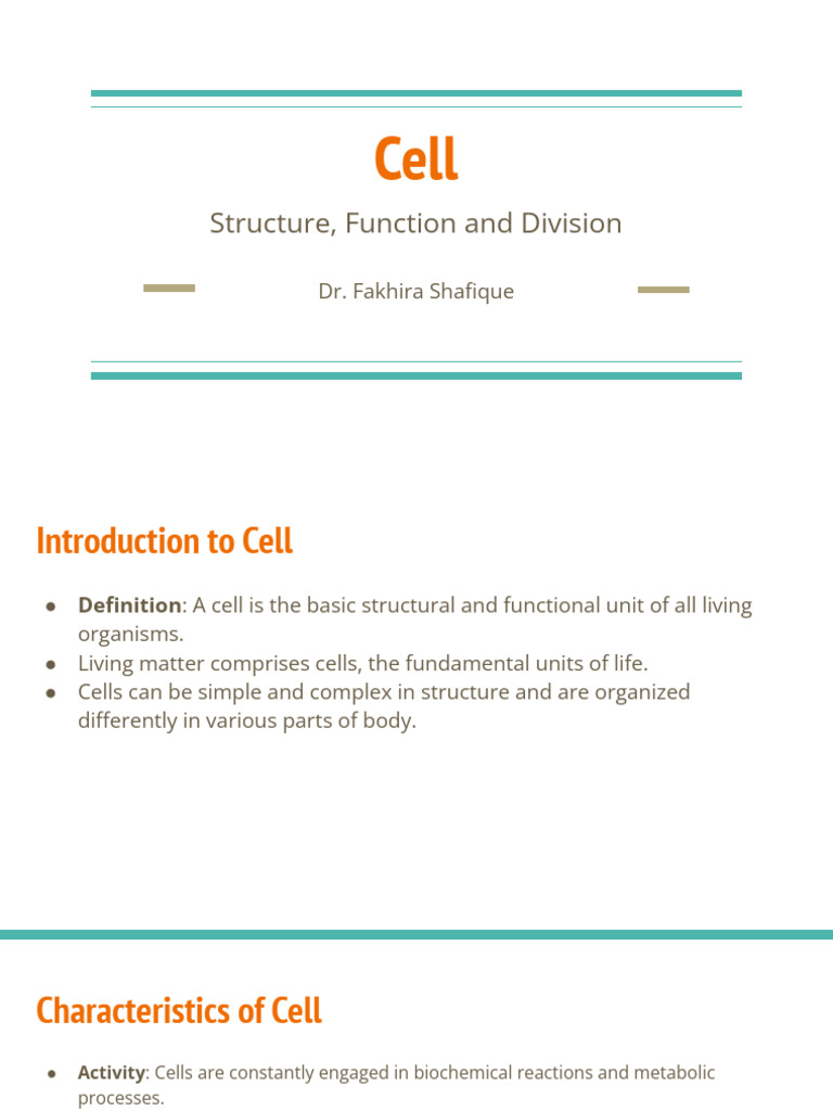 Human Cell lecture - Dr. Fakhira | PDF | Mitosis | Cell (Biology)