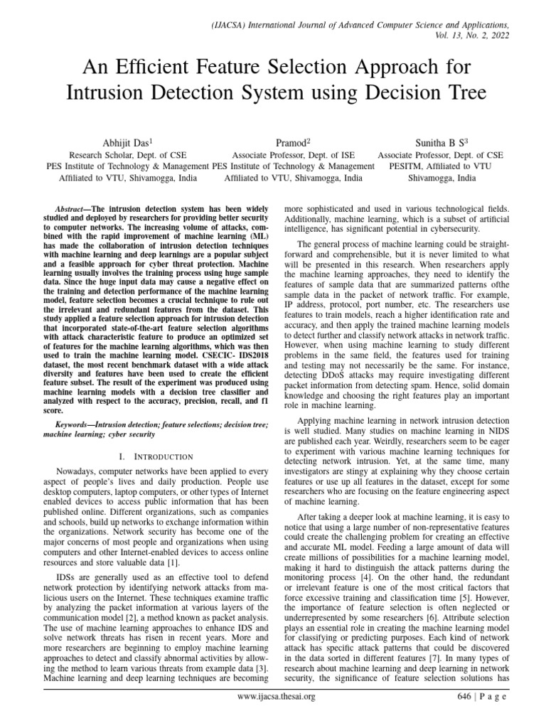 Feature Selection for IDS Using Decision Tree | PDF | Machine Learning ...