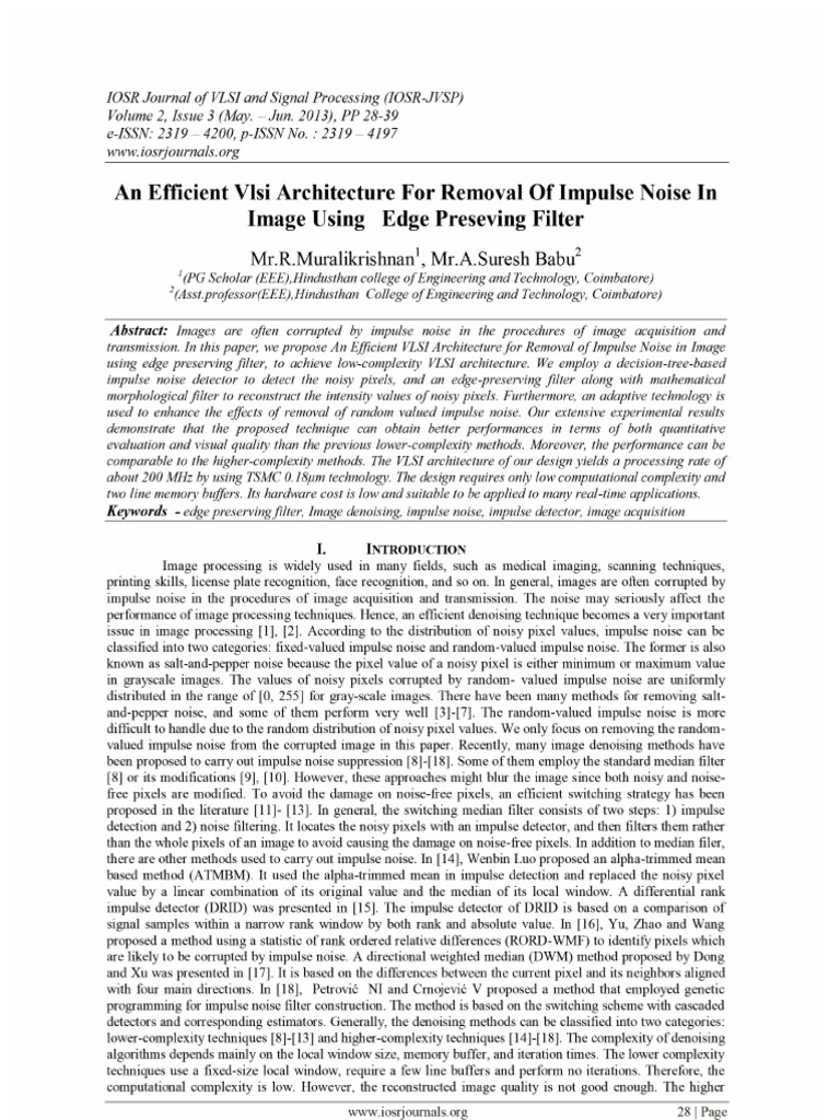 An Efficient Vlsi Architecture for Removal of Impulse Noise in Image ...