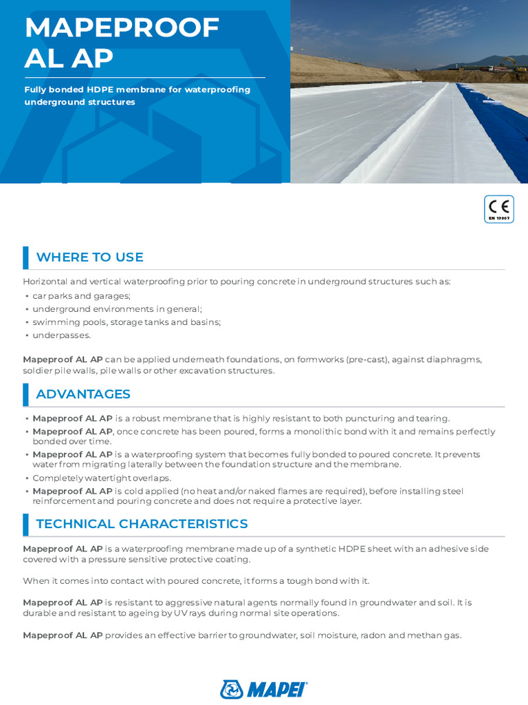Mapeproof AL AP: Waterproofing Membrane Guide | PDF | Concrete | Adhesive