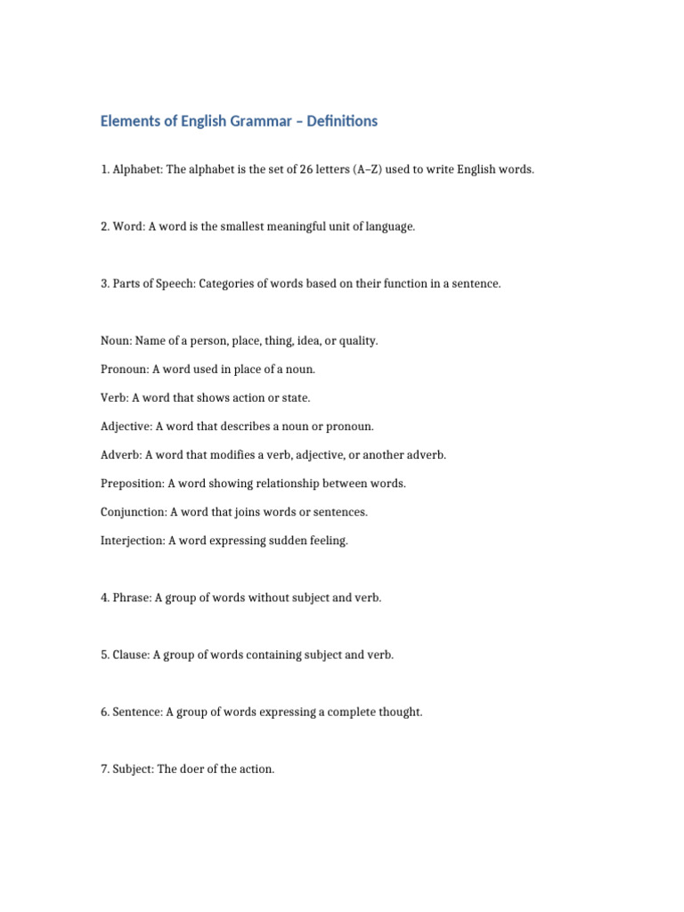 Key Elements of English Grammar | PDF