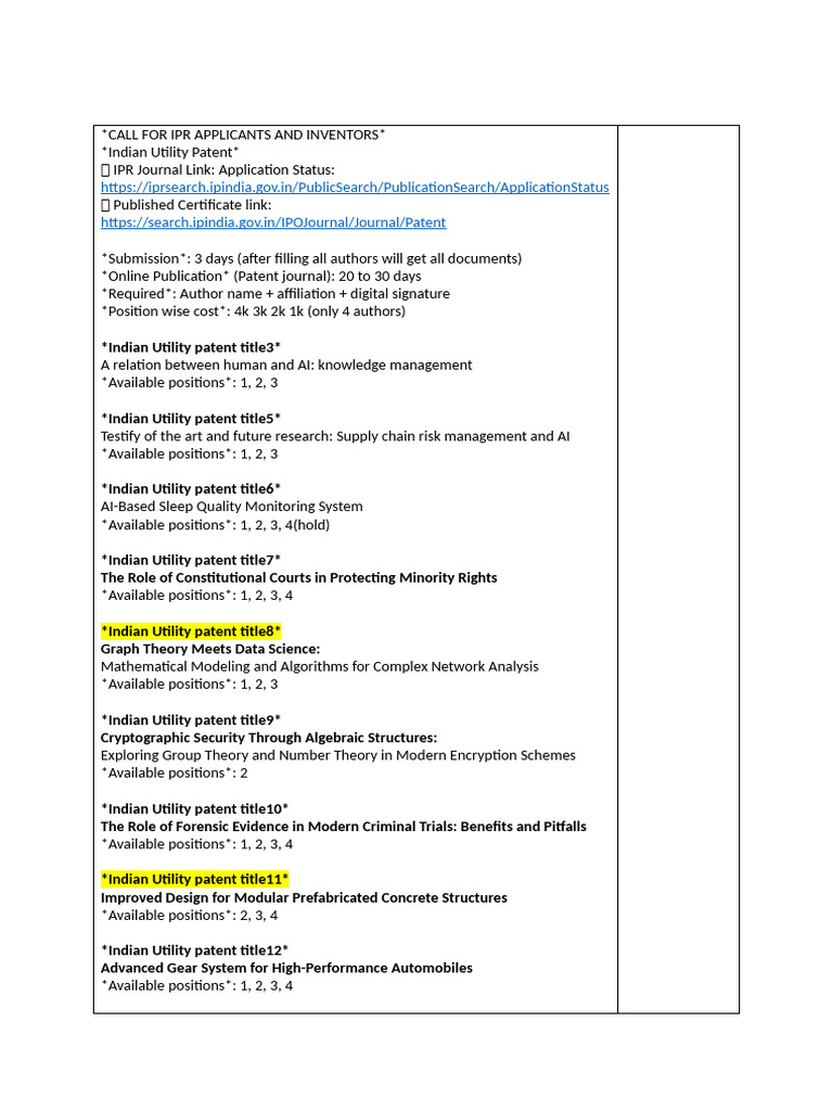 Call for Indian Utility Patent Applicants | PDF | Patent | Glossary Of ...