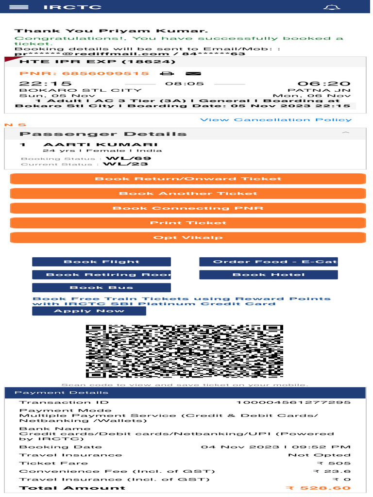 Train Ticket Booking Confirmation | PDF