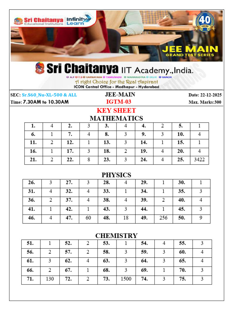 JEE Main 2025 Key Sheet & Solutions | PDF | Chess Openings | Chess Theory