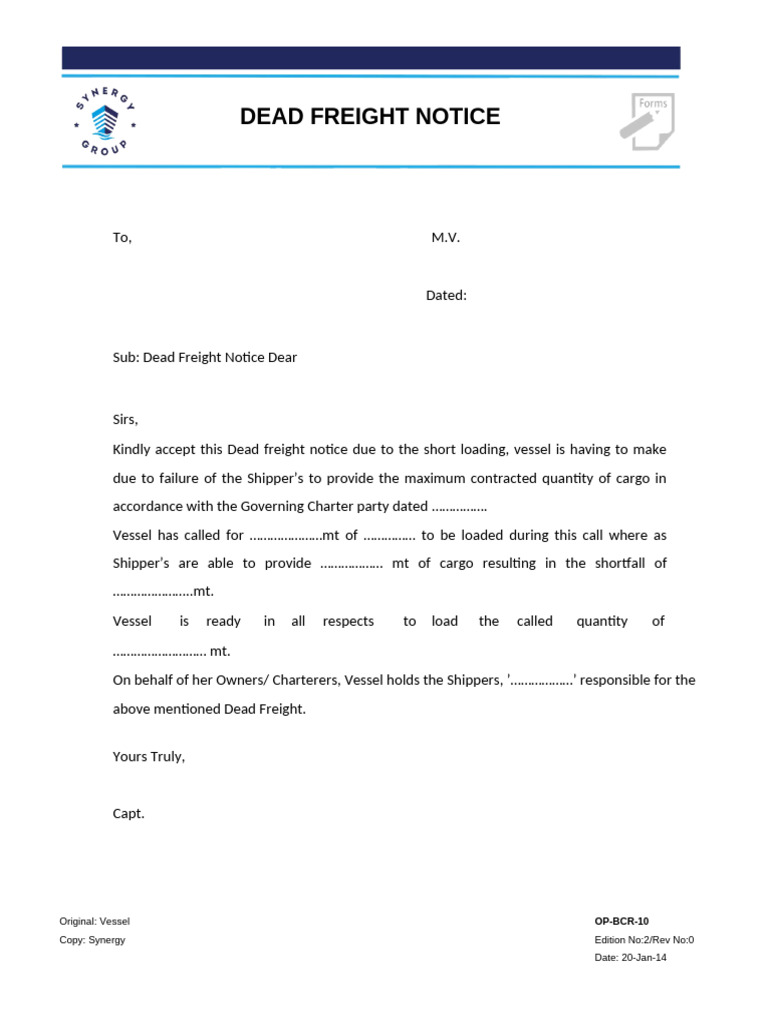 OP BCR 10 Deadfreight Notice | PDF