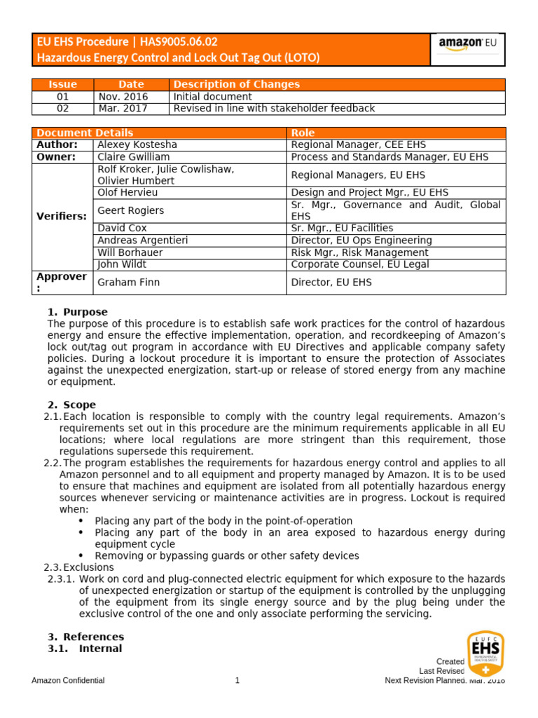 EU Hazardous Energy Control LOTO Procedure | PDF | Safety