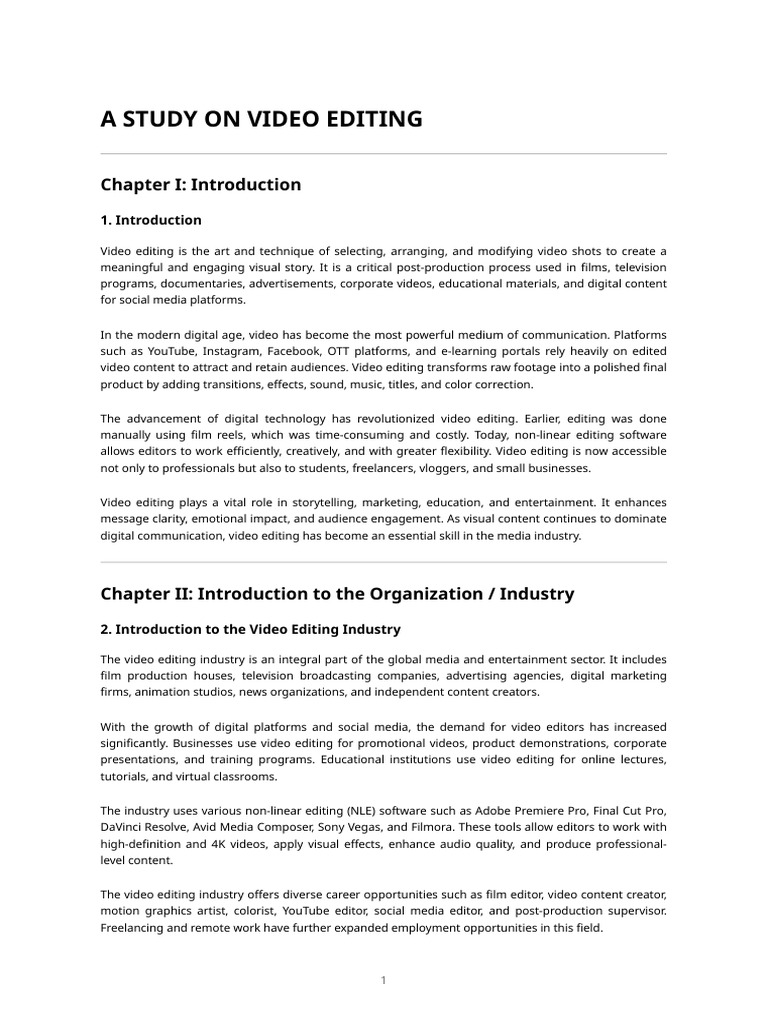 A Study On Video Editing | PDF | Editing | Marketing