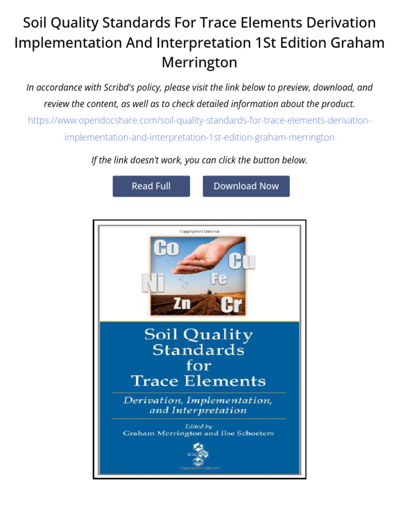 Soil Quality Standards For Trace Elements Derivation Implementation and ...