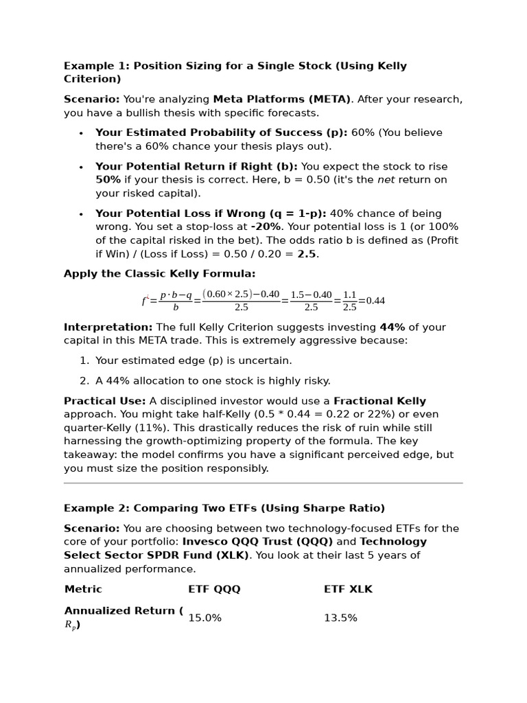 Kelly and Sharpo | PDF | Sharpe Ratio | Exchange Traded Fund