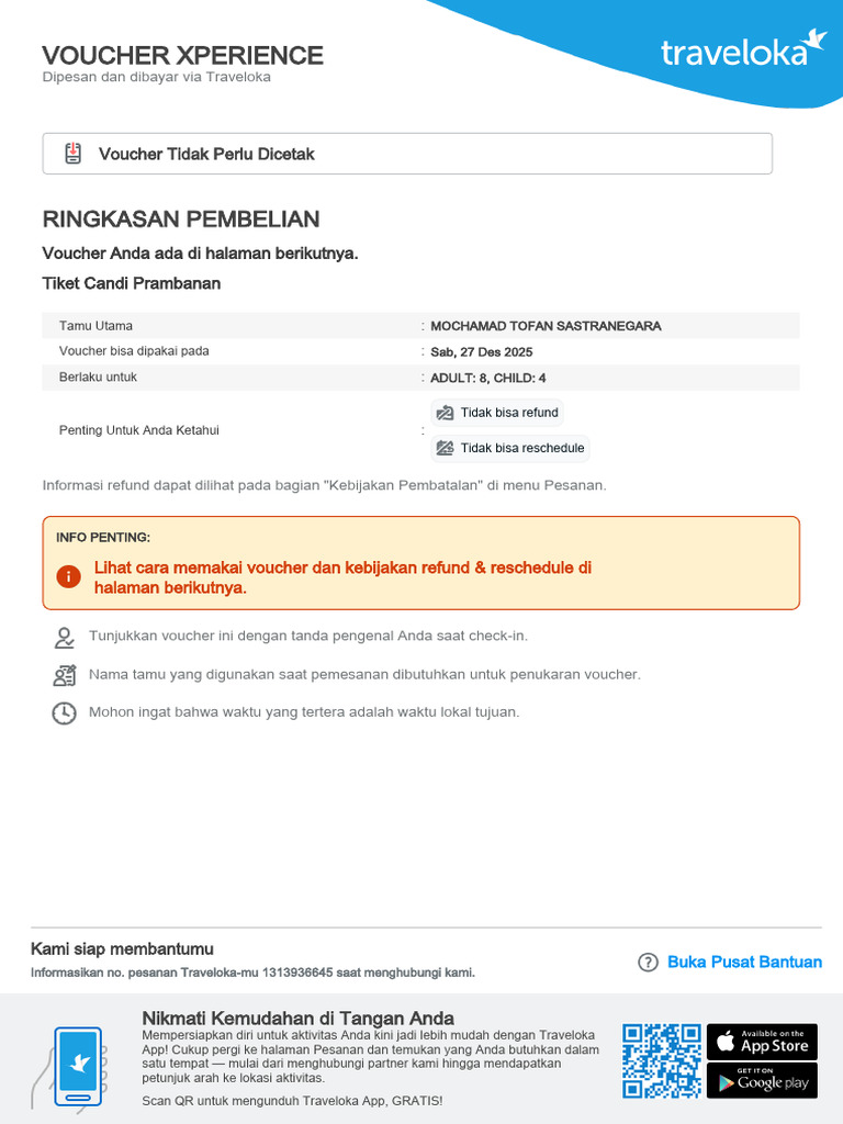 Prambanan Temple E-Ticket Details | PDF