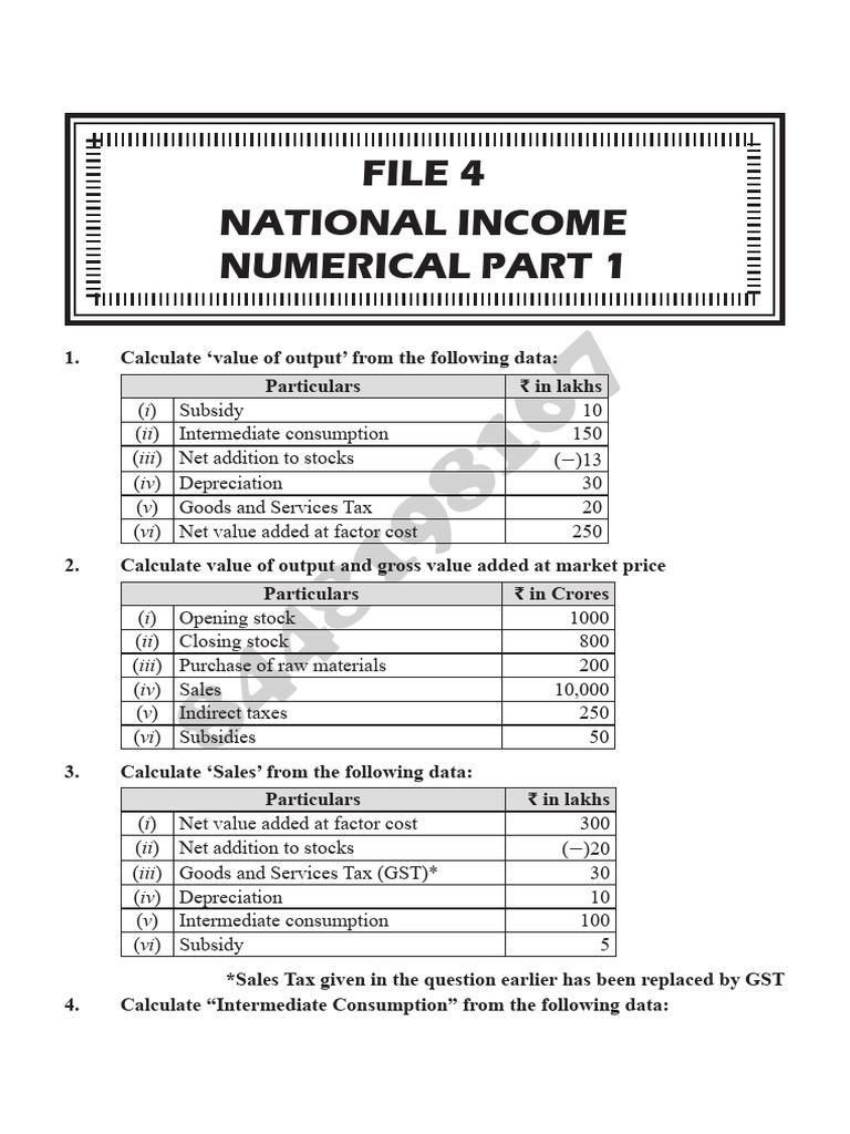 National Income Numericals Part 1 | PDF | Consumption Of Fixed Capital ...