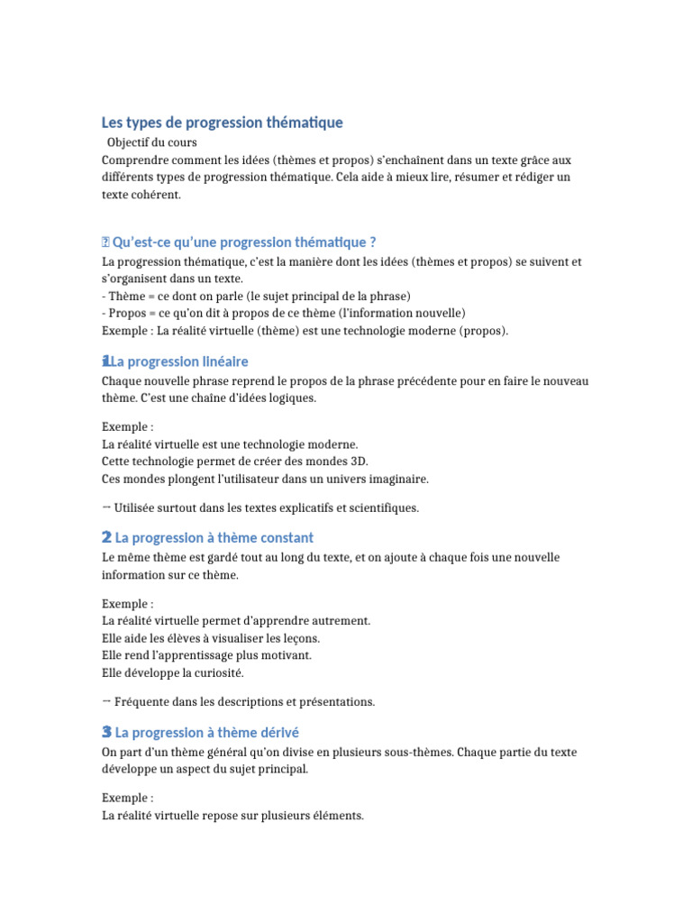 Types de progression thématique expliqués | PDF | Réalité virtuelle ...