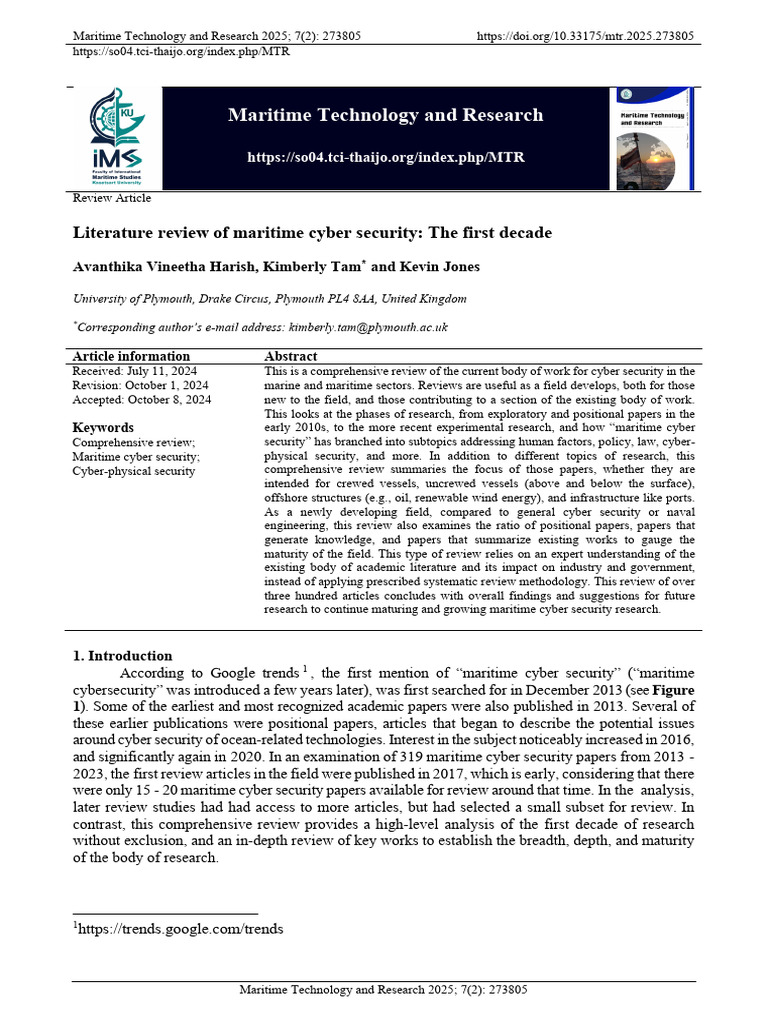 Literature Review of Maritime Cyber Security the f | PDF | Computer ...