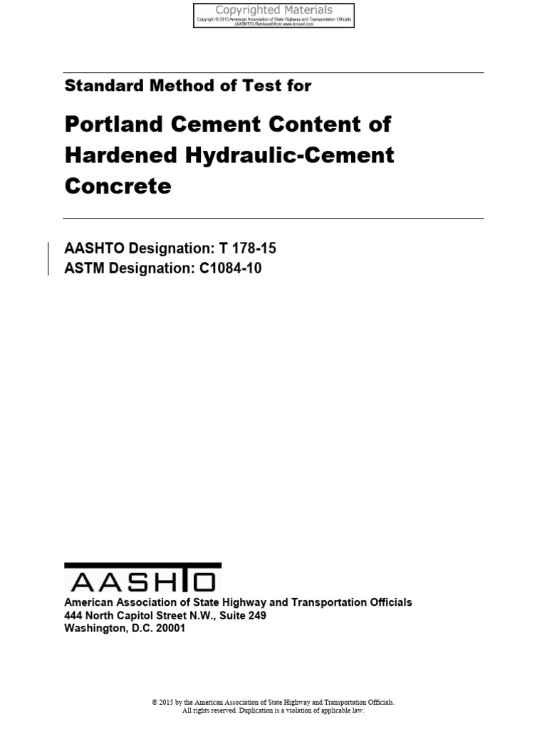 T 178-15 (C1084-10) - Portland Cement Content of Hardened Hydraulic ...