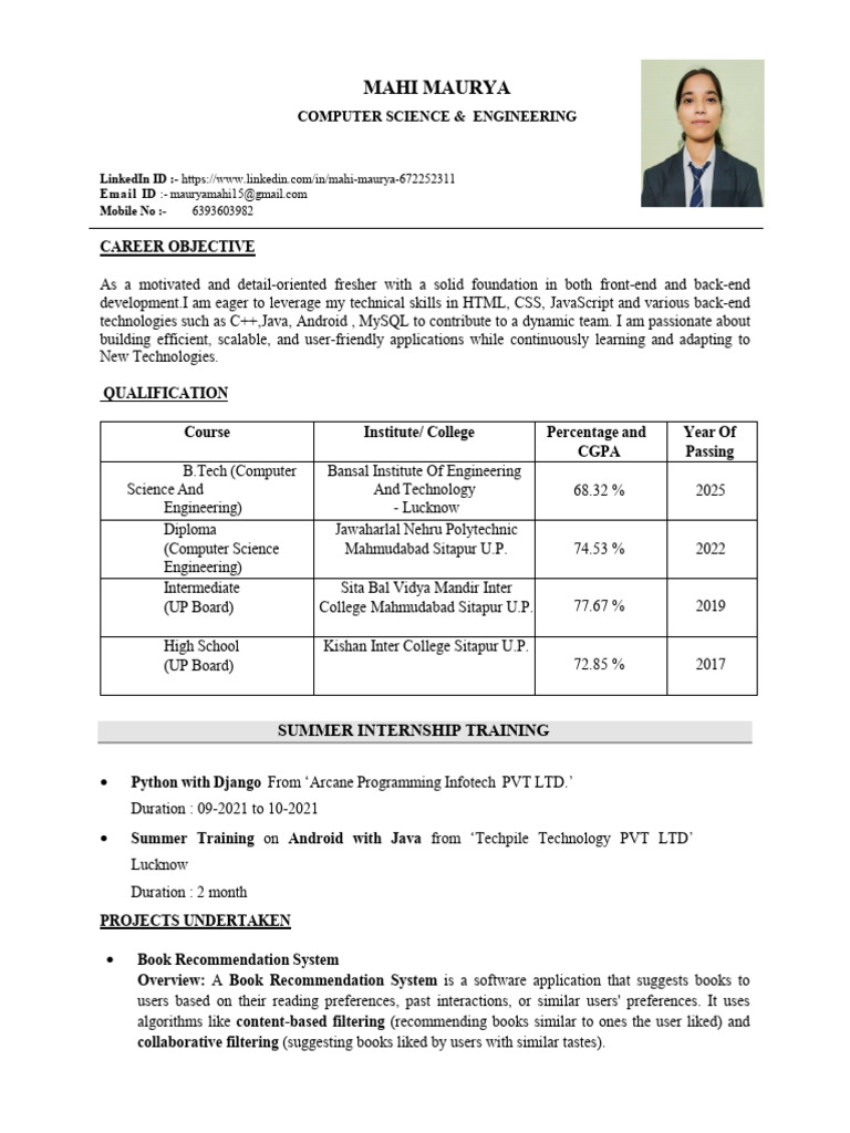 Resume Mahi.docx New.pdf 123 | PDF | Java Script | Cyberspace