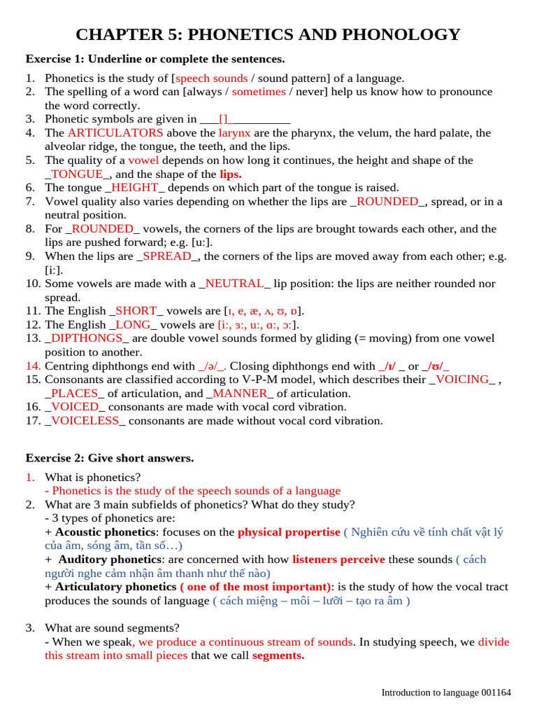 Phonetics and Phonology Exercises | PDF | Vowel | Phonetics