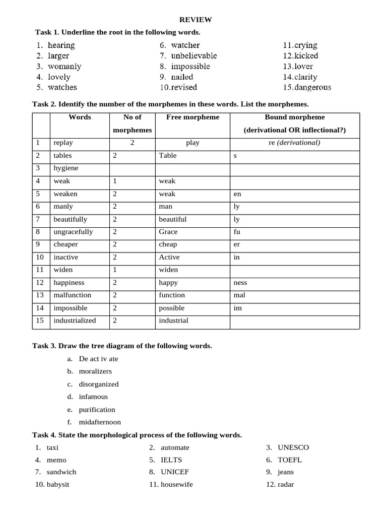 Morphology and Syntax Analysis Tasks | PDF | Word | Semantics