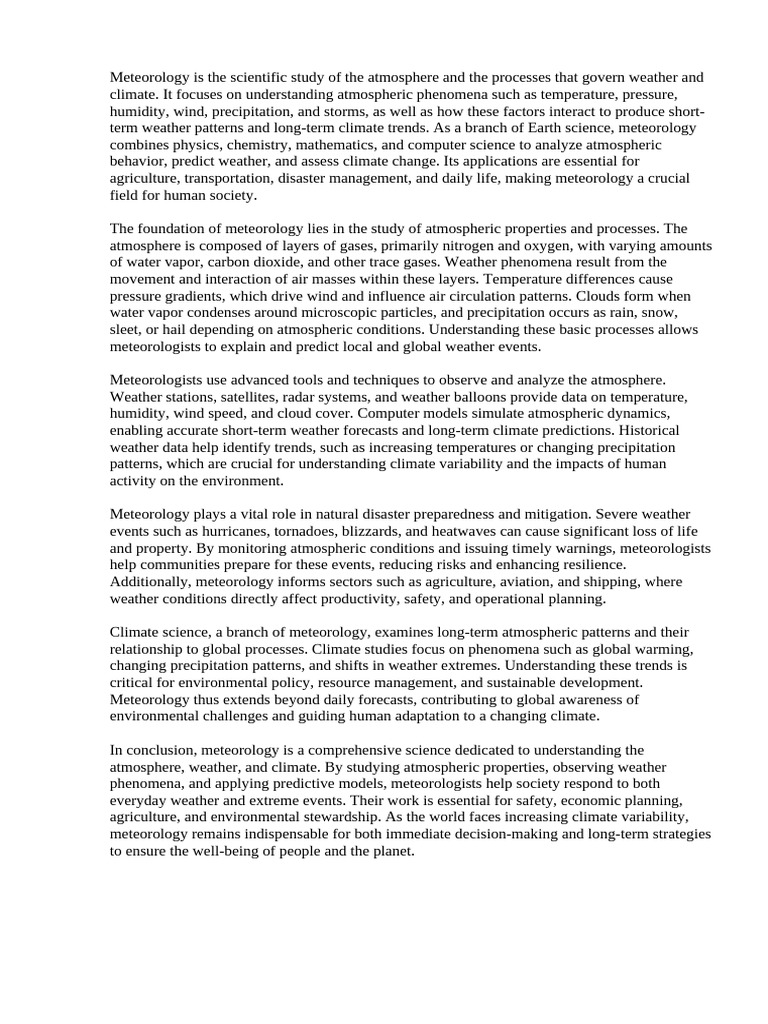 Meteorology Is The Scientific Study of The Atmosphere and The Processes ...