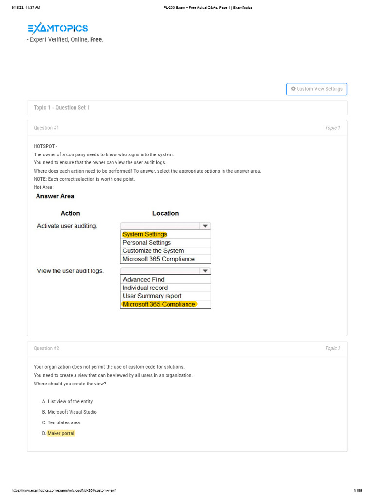 PL-200 Exam Q&As for Microsoft Certification | PDF | Mobile App | Databases