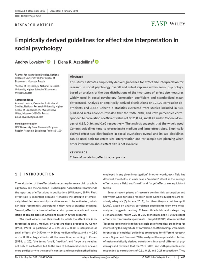 Effect Size Guidelines in Social Psychology | PDF | Effect Size ...