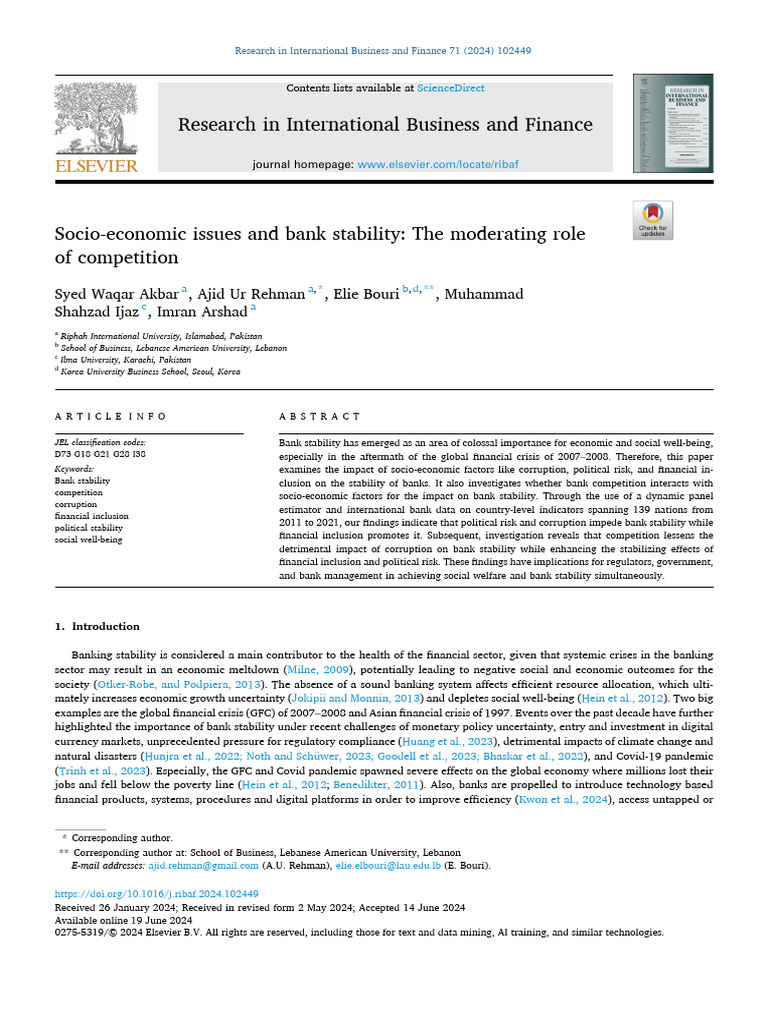 Socio-Economic Factors and Bank Stability | PDF | Banks | Financial ...