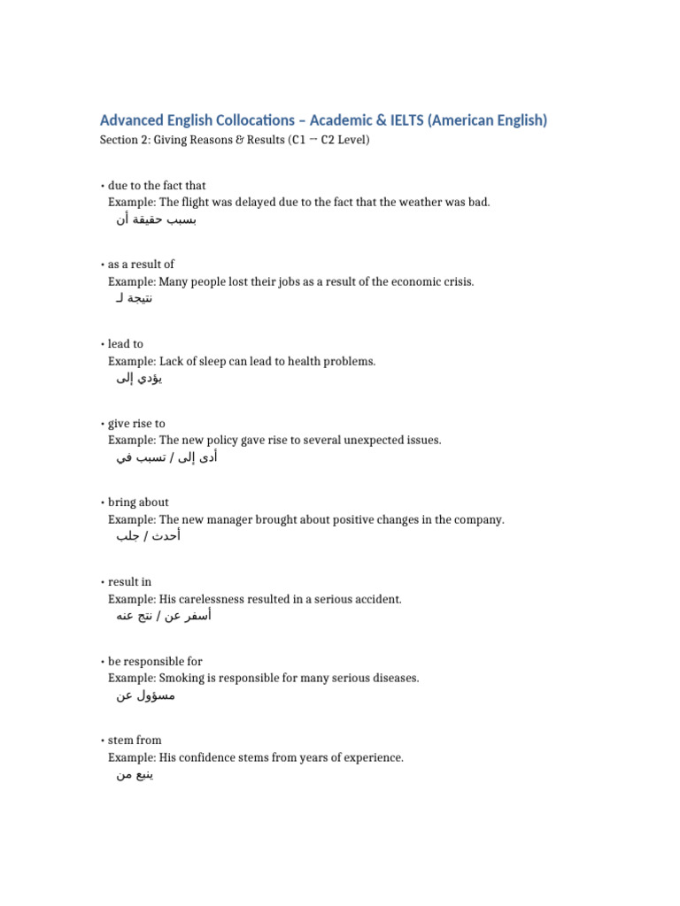 Advanced English Collocations for IELTS | PDF