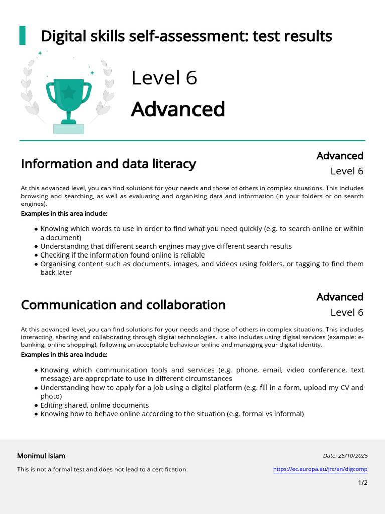 Advanced Digital Skills Self-Assessment | PDF | Computer Programming ...