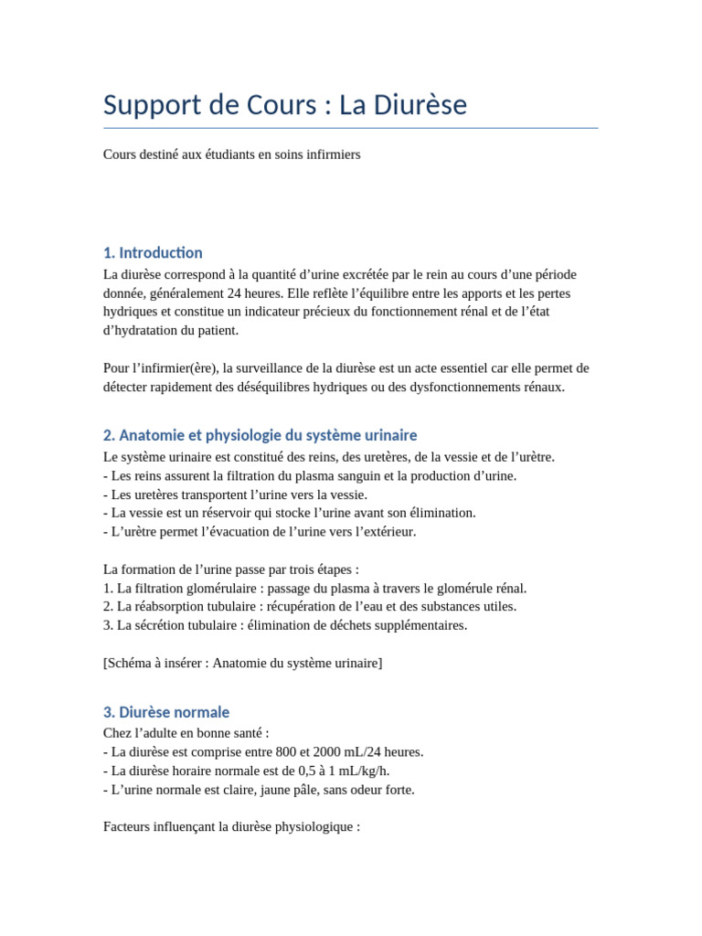 Comprendre la Diurèse en Soins Infirmiers | PDF | Urine | Appareil urinaire