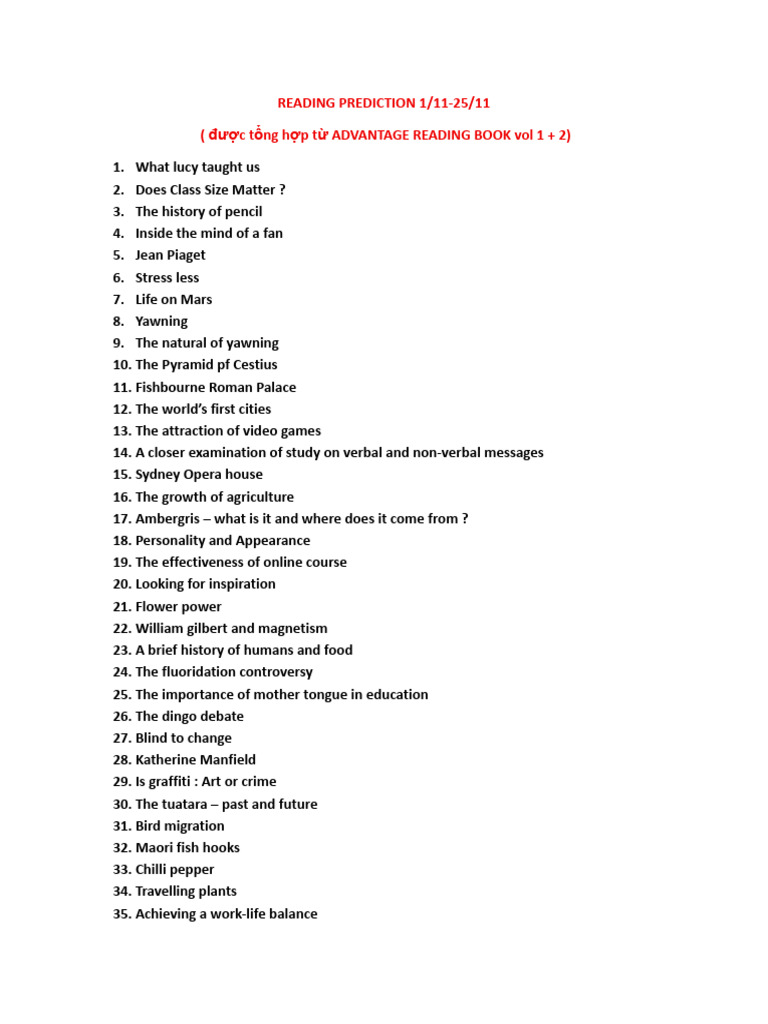 Reading Prediction Topics Overview | PDF
