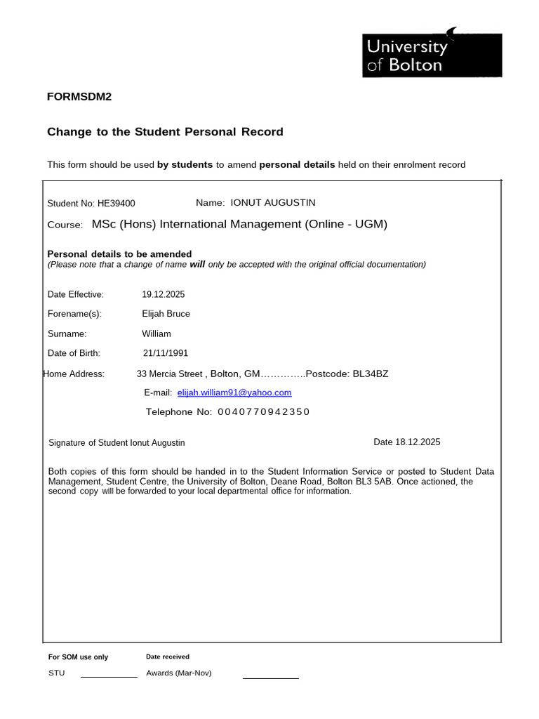 Student Personal Record Amendment Form | PDF