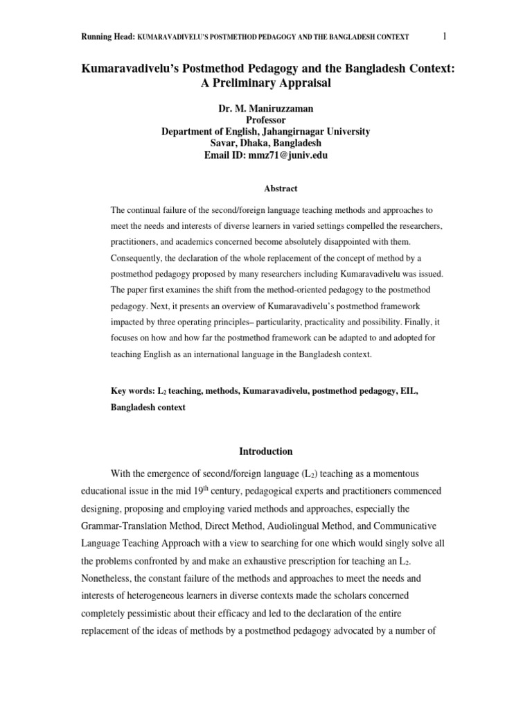 Postmethod Pedagogy in Bangladesh Context | PDF | Pedagogy | Teachers
