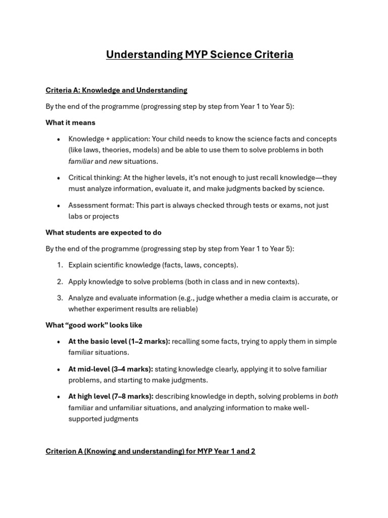 MYP Science Criteria Explained | PDF | Science | Knowledge