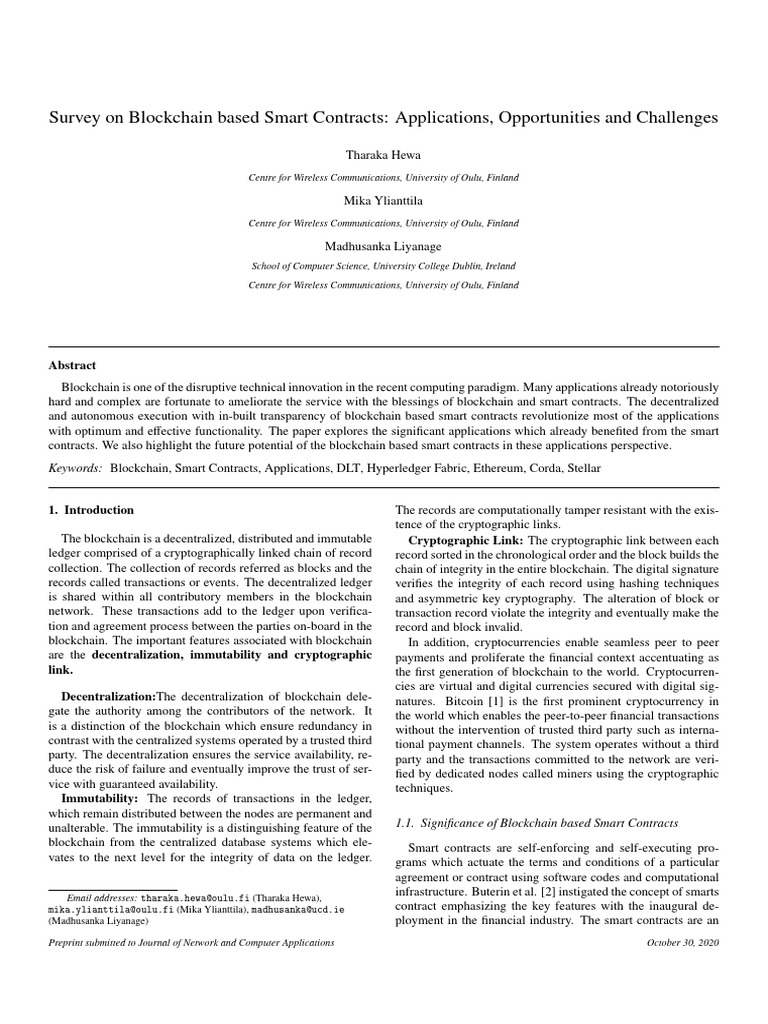 Blockchain Smart Contracts: Applications & Challenges | PDF ...