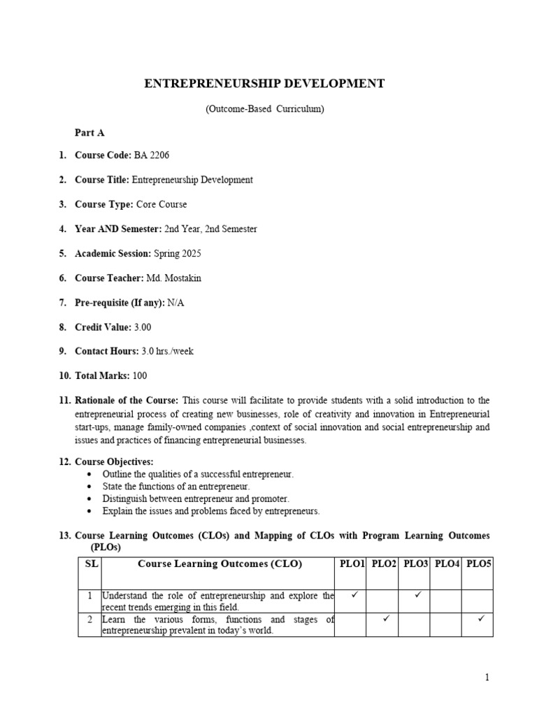 Entrepreneurship Development Course Overview | PDF | Entrepreneurship ...