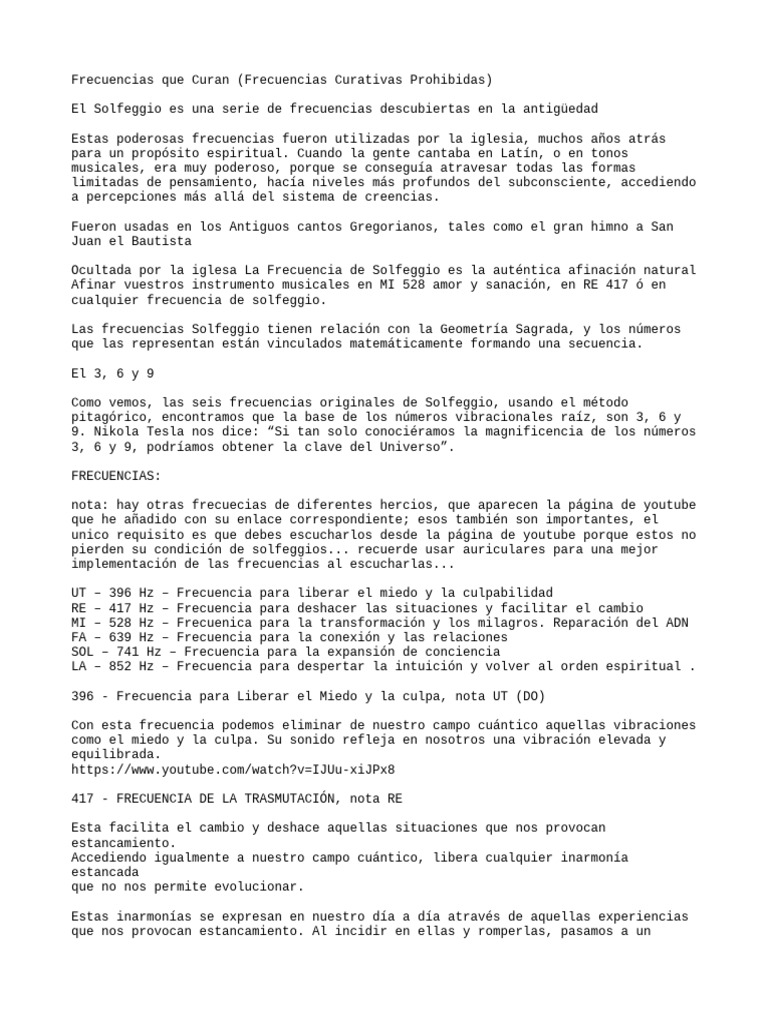 Frecuencias Solfeggio para Sanación | PDF | Frecuencia | Hertz