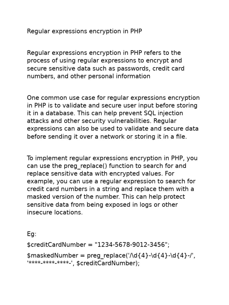 PHP Regular Expressions for Data Encryption | PDF | Encryption ...