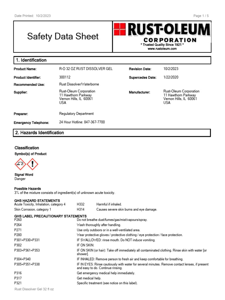Sap 2379995004 Acid Rustolene | PDF | Hazardous Waste | Occupational ...