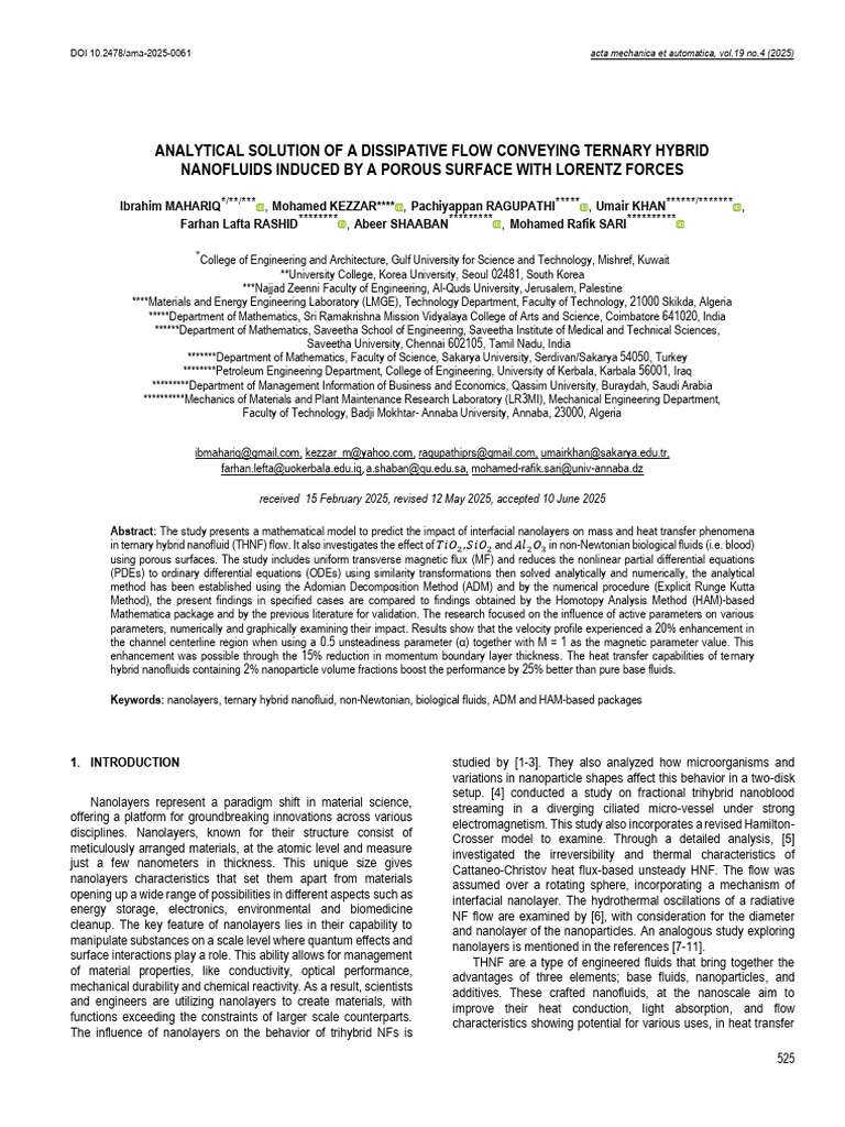 Dissipative Flow of Ternary Hybrid Nanofluids | PDF | Fluid Dynamics ...